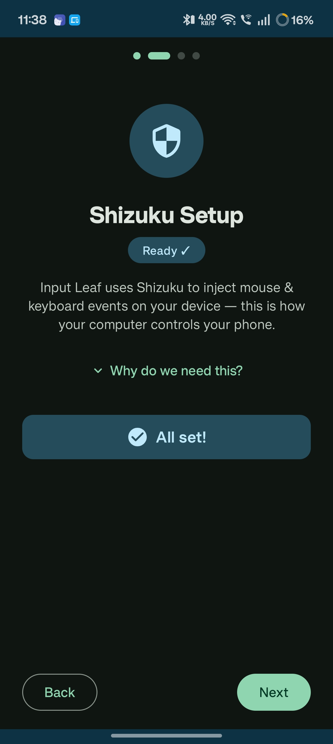 Input Leaf Shizuku setup screen